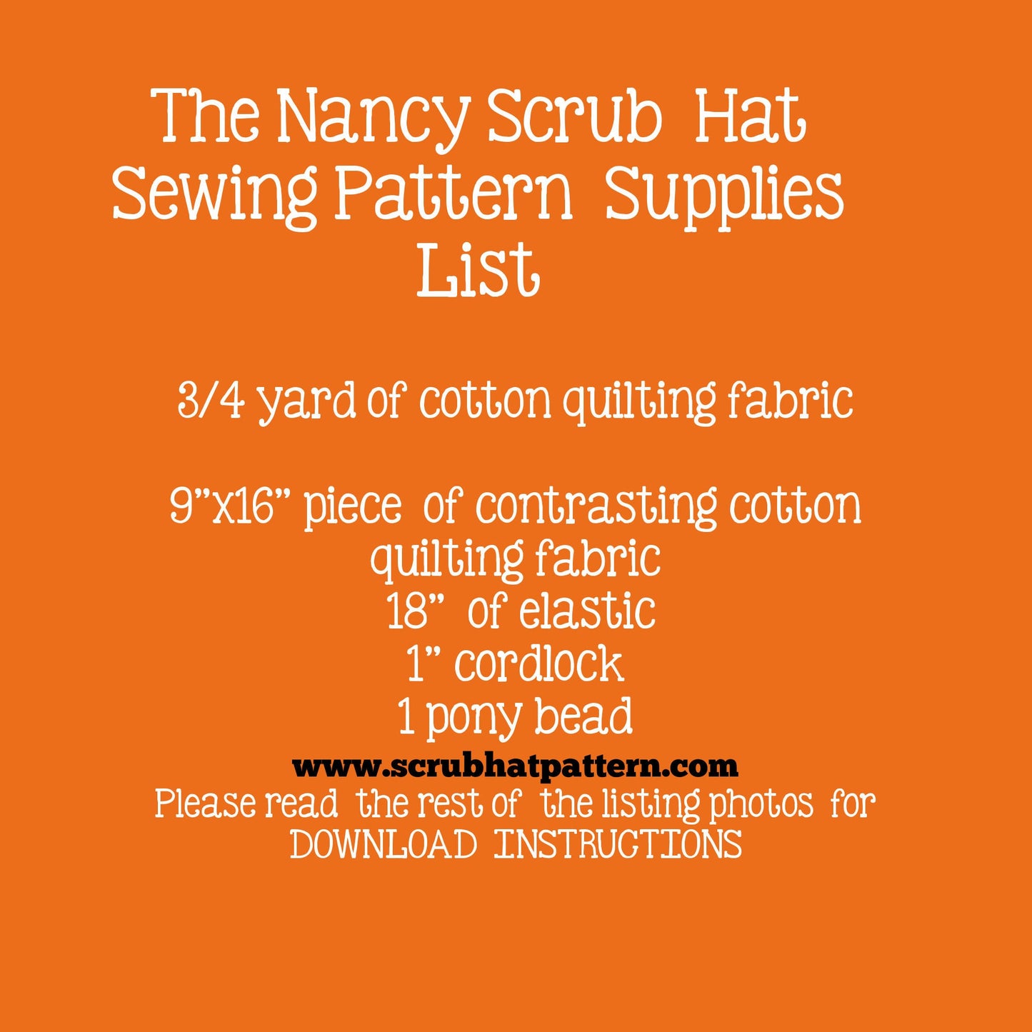 Nancy Bouffant Scrub Cap Sewing Pattern Printable PDF Tutorial For Fully Adjustable Scrub Hat with Cord Lock