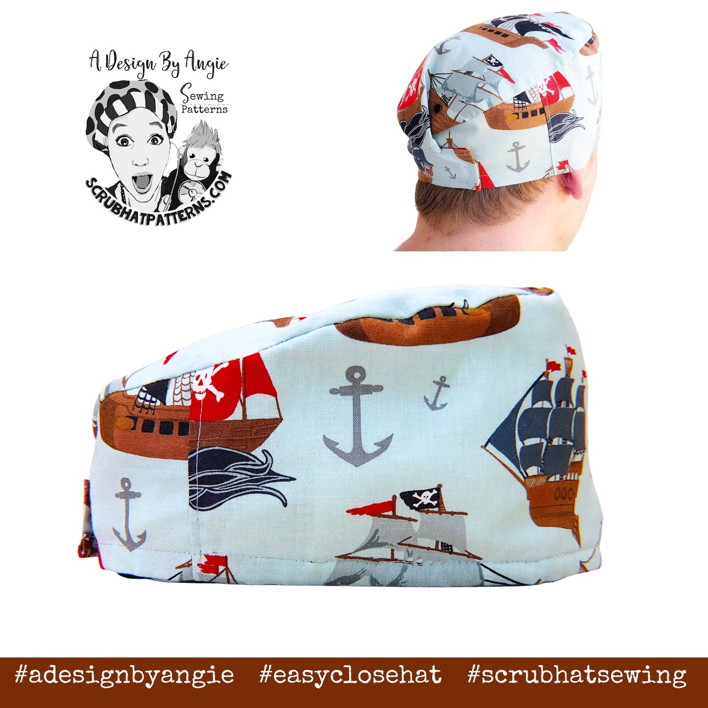Scrub Cap Sewing Pattern Surgical Hat chef hat pdf Instructions Easy Beginner Project uses fat quarter