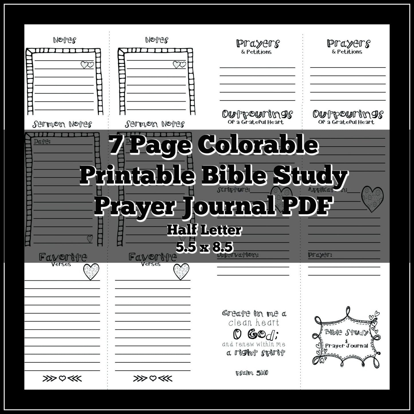 Half Letter 5.5x8.5 Bible Study Prayer Journal Colorable Printable Pdf Planner Refills S.O.A.P. Method