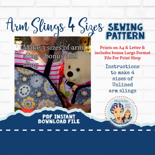 DIY Arm Sling Cast Cover Sewing Pattern Three Sizes Kids & Adults plus Bonus Doll Sling Pattern PDF digital download A4