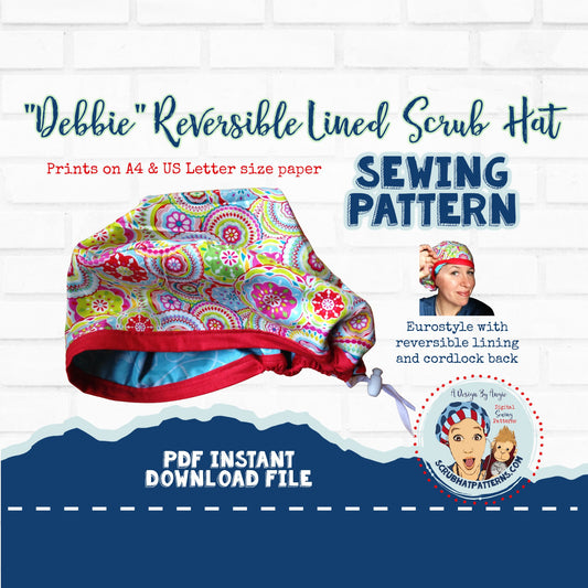 Scrub Hat Sewing Pattern Tutorial Reversible Fully Lined Surgical Scrub Cap Instructions PDF Debbie A4