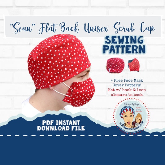 Surgical Cap Pattern Face Mask Sewing tutorial DIY DOWNLOAD Flat Back Hook and Loop Tape Unisex Scrub Cap pdf Sewing Sean