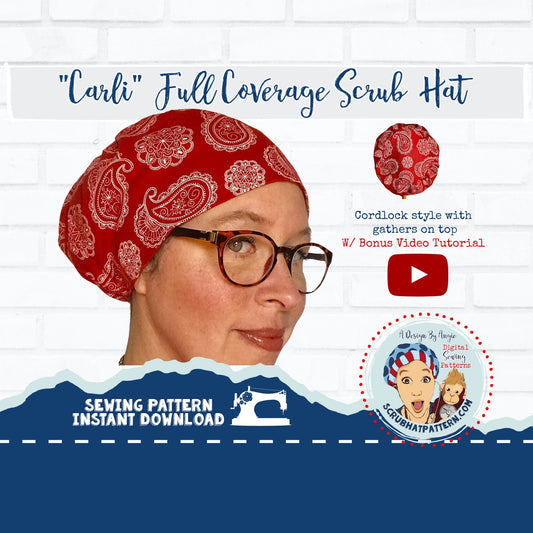 Scrub Cap Euro Sewing Pattern PDF Carli Hat Instant Download Template and Video