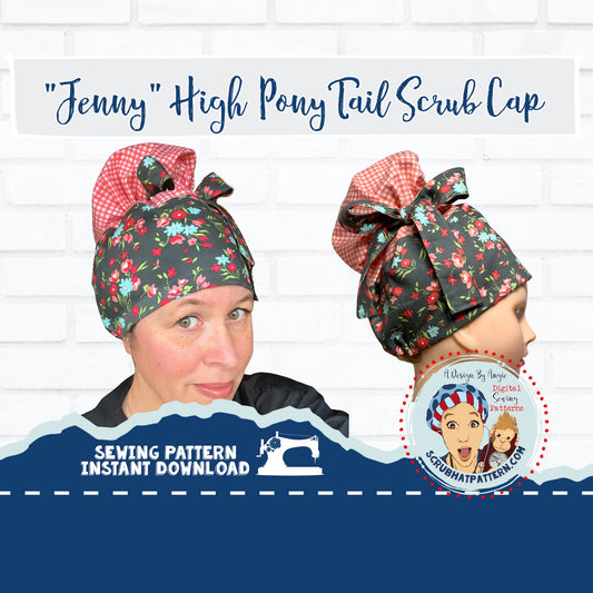 High Bun Ponytail Scrub Cap Sewing Pattern PDF Download To Make Surgical Scrub Hat for Your Bun Jenny