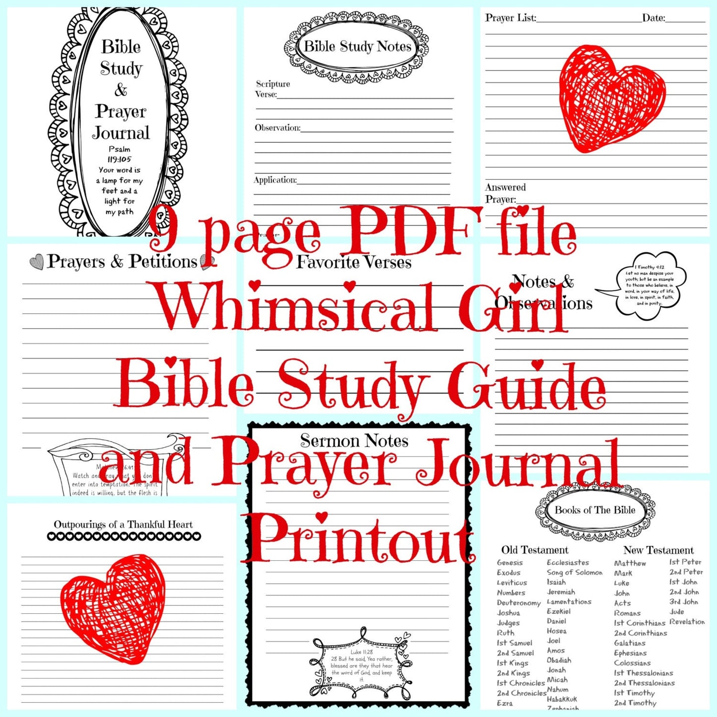 Printable Prayer Journal "Whimsical Girl" Blank Devotional Bible study  journal Pages S.O.A.P.  Method PDF Download #dbaj2