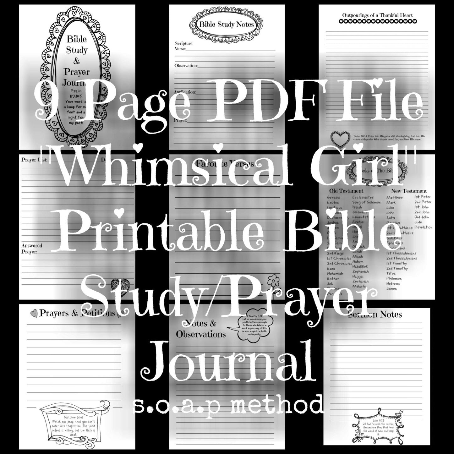 Printable Prayer Journal "Whimsical Girl" Blank Devotional Bible study  journal Pages S.O.A.P.  Method PDF Download #dbaj2