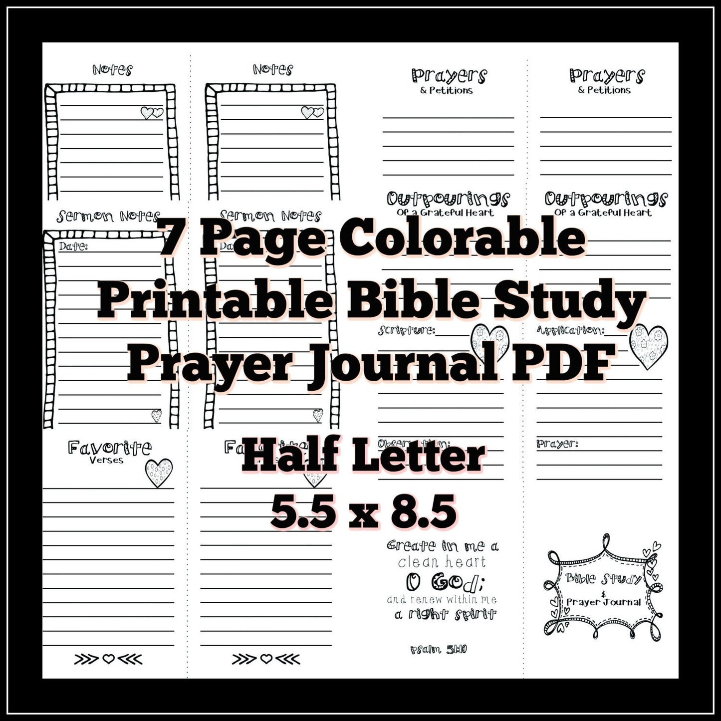 Half Letter 5.5x8.5 Bible Study Prayer Journal Colorable Printable Pdf Planner Refills S.O.A.P. Method