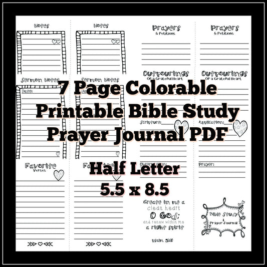 Half Letter 5.5x8.5 Bible Study Prayer Journal Colorable Printable Pdf Planner Refills S.O.A.P. Method